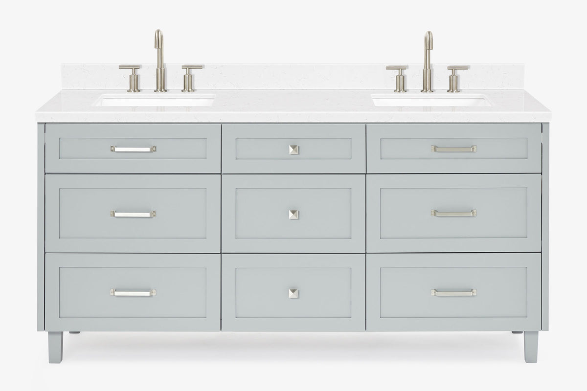 Ariel monroe 73 inch double rectangle sink bathroom vanity with countertop 1.5 inch edge