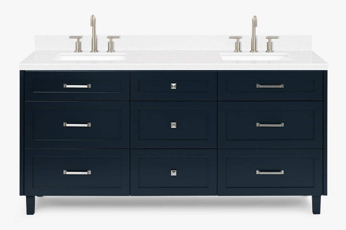 Ariel monroe 73 inch double rectangle sink bathroom vanity with countertop 1.5 inch edge