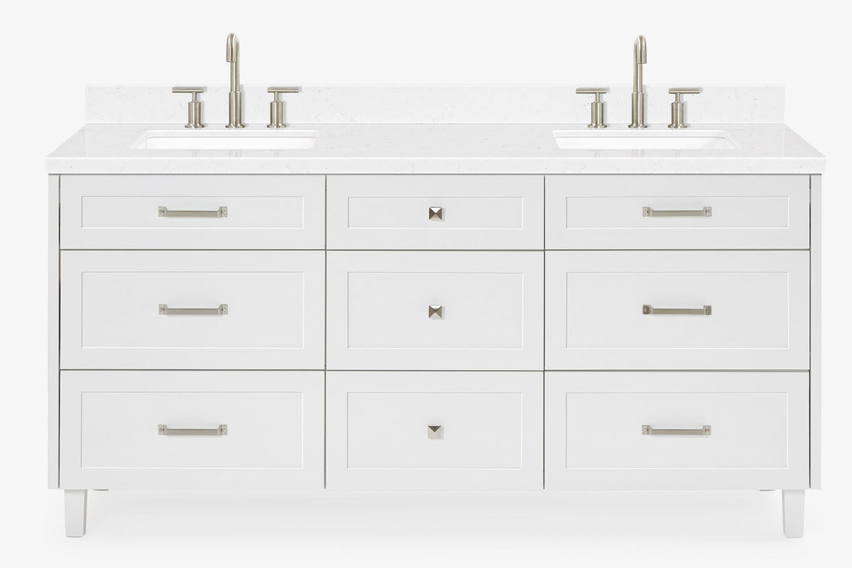 Ariel monroe 73 inch double rectangle sink bathroom vanity with countertop 1.5 inch edge