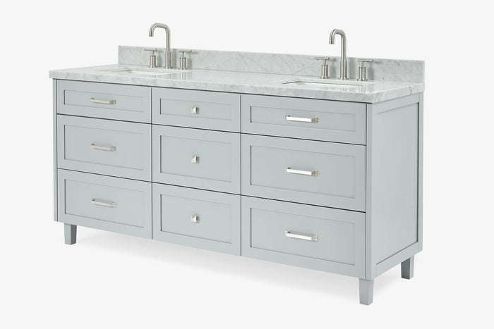 Ariel monroe 73 inch double rectangle sink bathroom vanity with countertop 1.5 inch edge