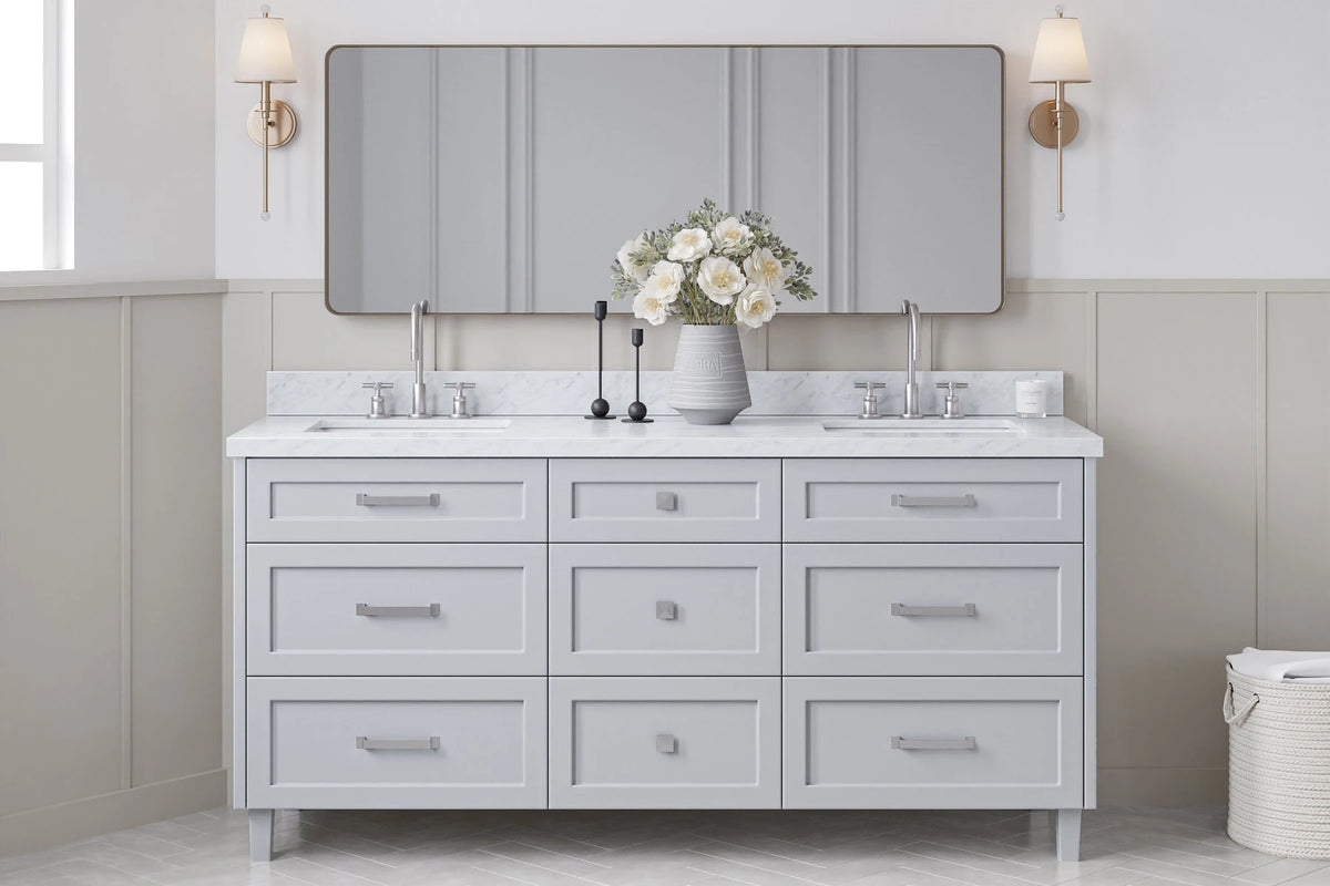Ariel monroe 73 inch double rectangle sink bathroom vanity with countertop 1.5 inch edge