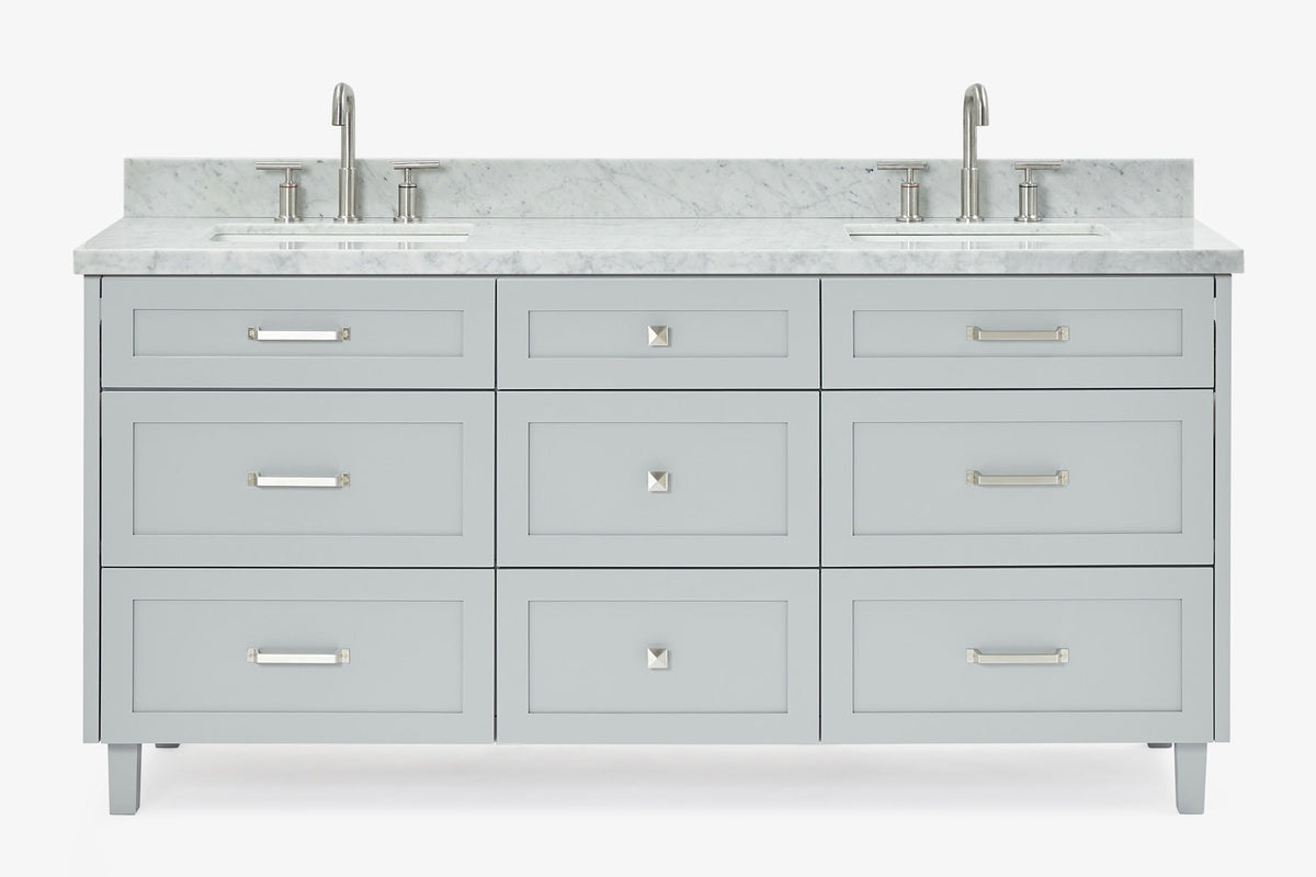 Ariel monroe 73 inch double rectangle sink bathroom vanity with countertop 1.5 inch edge