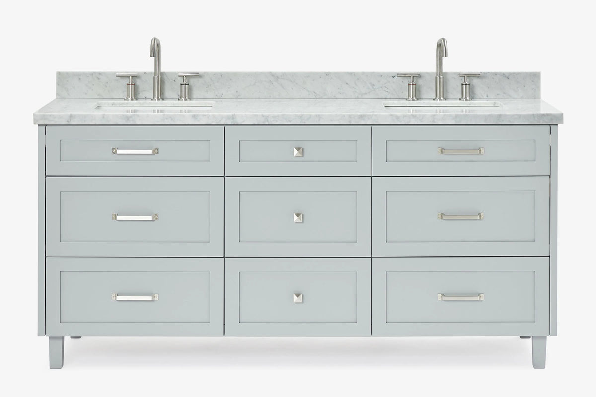 Ariel monroe 73 inch double rectangle sink bathroom vanity with countertop 1.5 inch edge