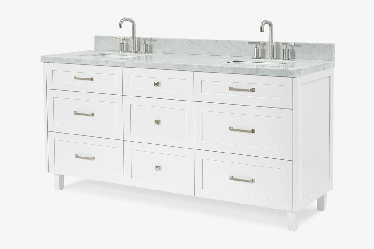 Ariel monroe 73 inch double rectangle sink bathroom vanity with countertop 1.5 inch edge