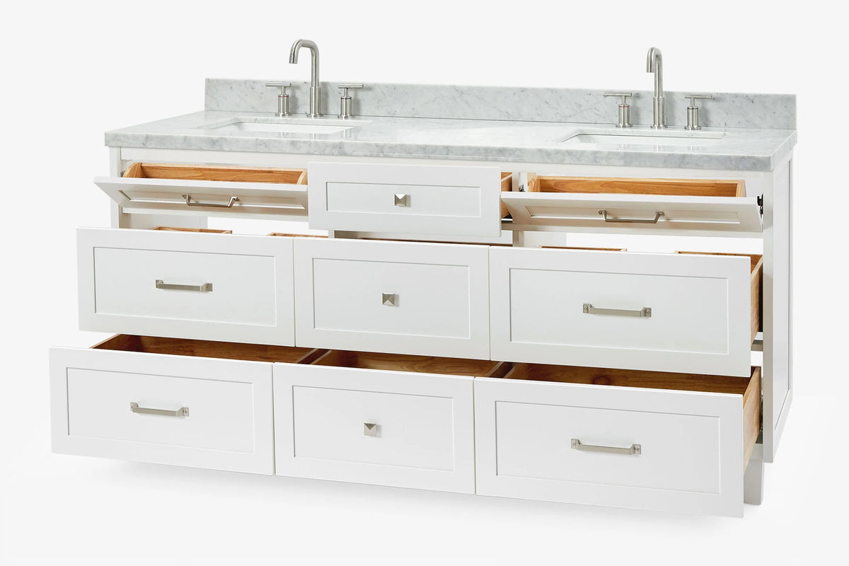 Ariel monroe 73 inch double rectangle sink bathroom vanity with countertop 1.5 inch edge