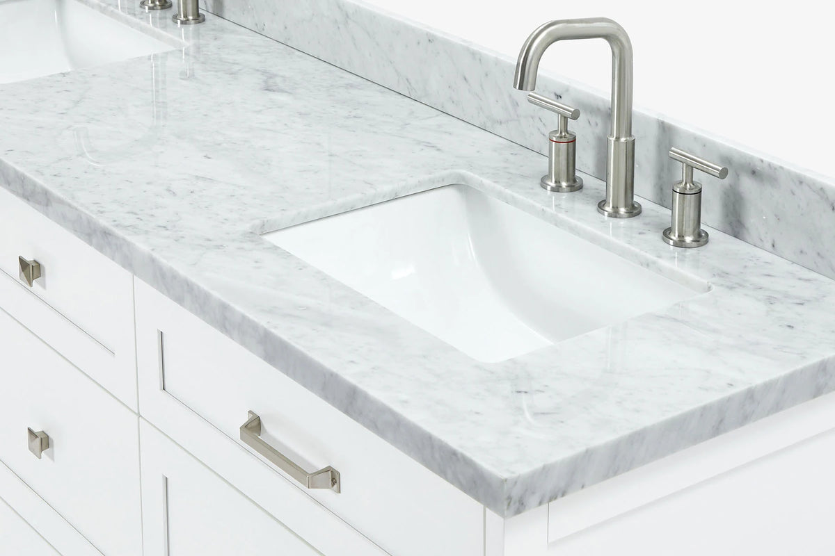 Ariel monroe 73 inch double rectangle sink bathroom vanity with countertop 1.5 inch edge