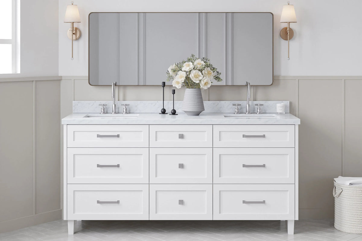Ariel monroe 73 inch double rectangle sink bathroom vanity with countertop 1.5 inch edge