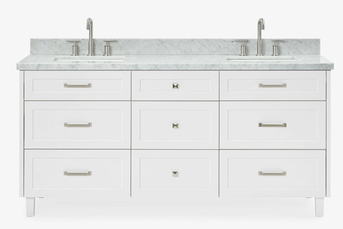 Ariel monroe 73 inch double rectangle sink bathroom vanity with countertop 1.5 inch edge
