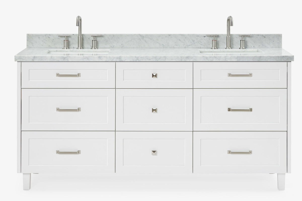 Ariel monroe 73 inch double rectangle sink bathroom vanity with countertop 1.5 inch edge