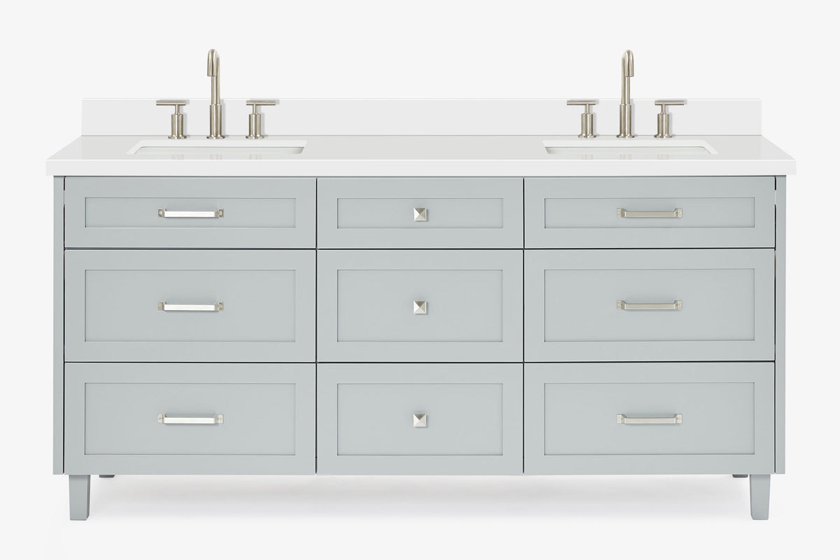 Ariel monroe 73 inch double rectangle sink bathroom vanity with countertop 1.5 inch edge