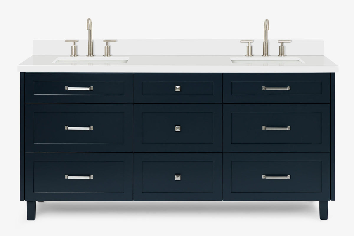 Ariel monroe 73 inch double rectangle sink bathroom vanity with countertop 1.5 inch edge