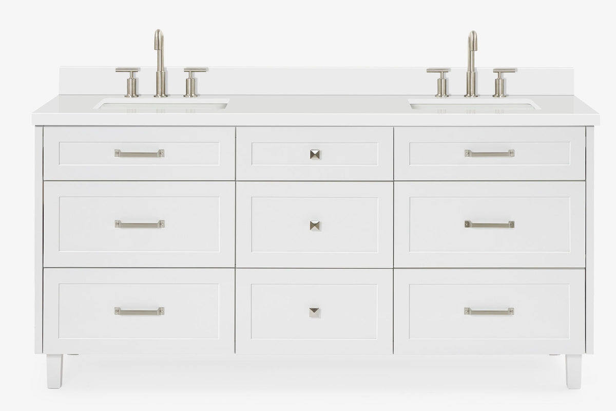Ariel monroe 73 inch double rectangle sink bathroom vanity with countertop 1.5 inch edge