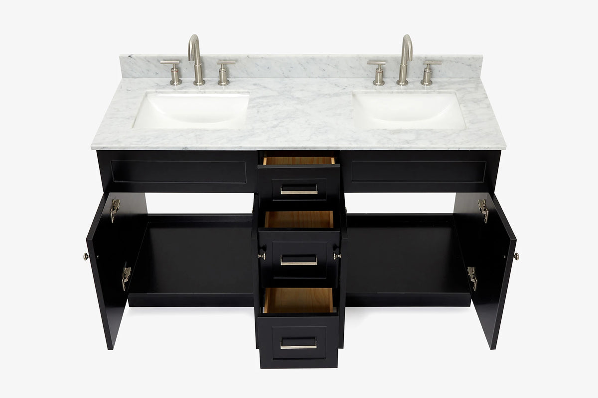 Ariel hamlet (60"& 61") double rectangle sink vanity with (0.75"& 1.5") countertop.