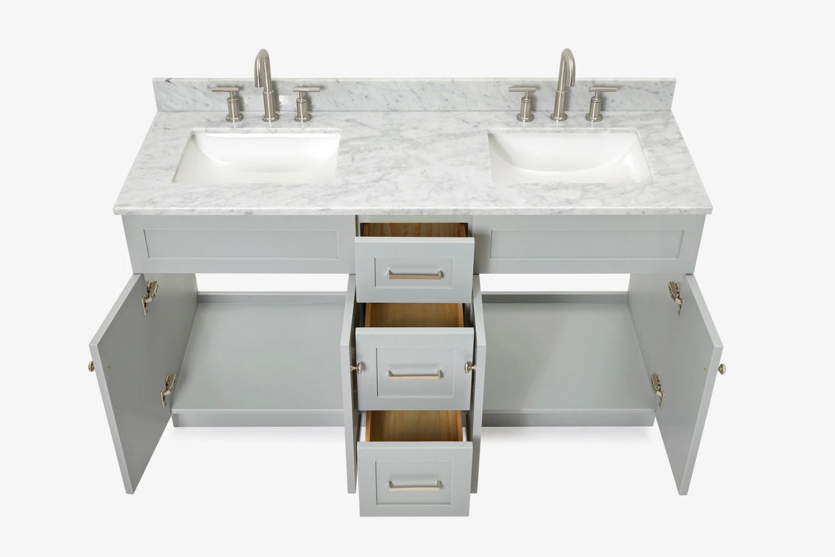 Ariel hamlet (60"& 61") double rectangle sink vanity with (0.75"& 1.5") countertop.