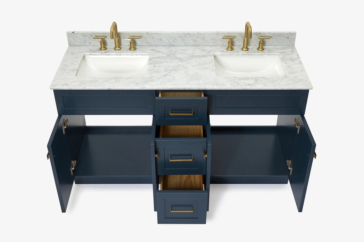 Ariel hamlet (60"& 61") double rectangle sink vanity with (0.75"& 1.5") countertop.