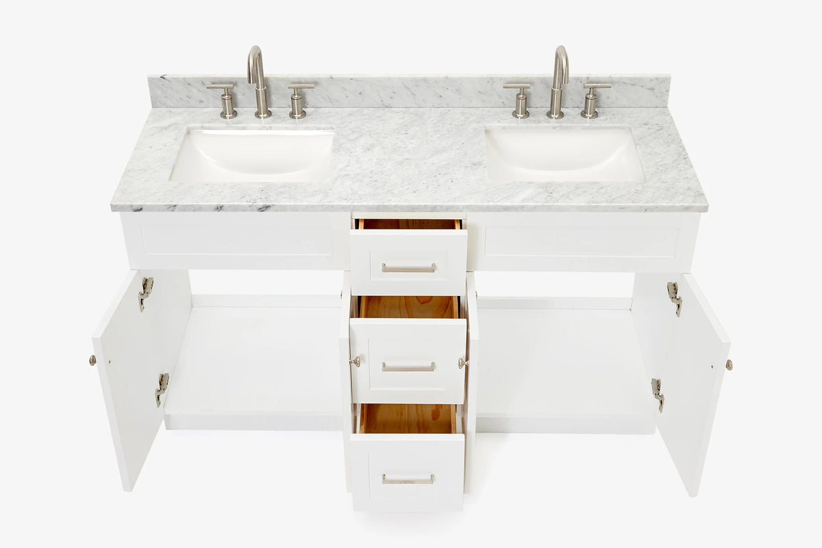 Ariel hamlet (60"& 61") double rectangle sink vanity with (0.75"& 1.5") countertop.
