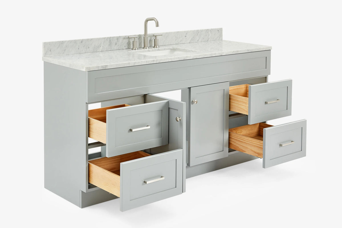 Ariel hamlet(66"&67") inch single rectangle sink vanity with marble countertop (0.75"&1.5") edge.