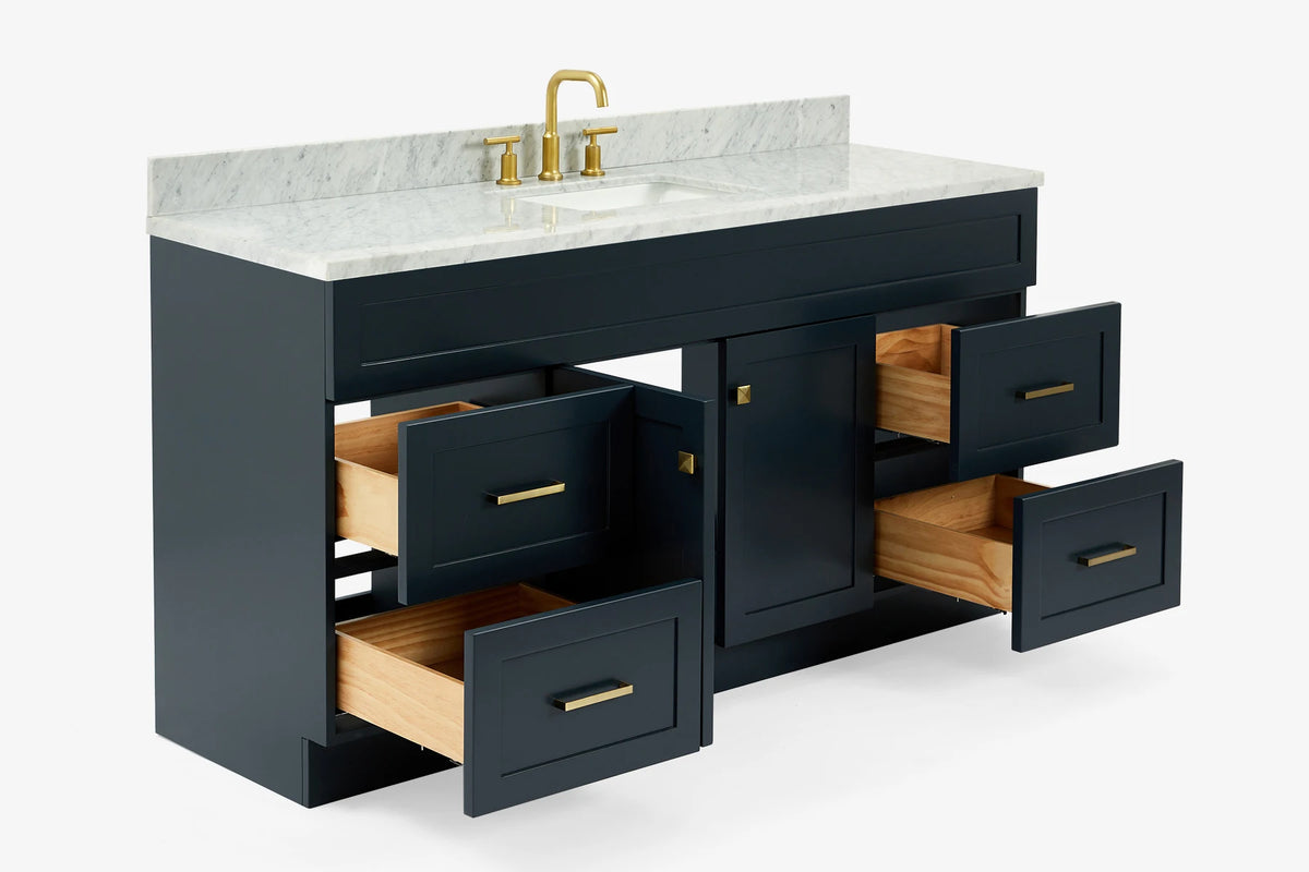 Ariel hamlet(66"&67") inch single rectangle sink vanity with marble countertop (0.75"&1.5") edge.