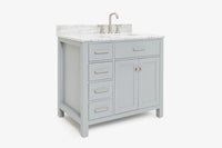Ariel bristol 37 in. right offset single rectangle sink vanity with 0.75 in. carrara white marble countertop in white