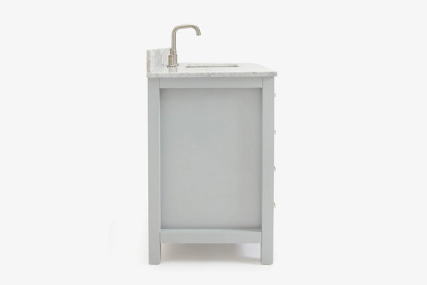Ariel bristol 37 in. right offset single rectangle sink vanity with 0.75 in. carrara white marble countertop in white