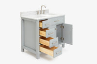 Ariel bristol 37 in. right offset single rectangle sink vanity with 0.75 in. carrara white marble countertop in white