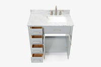 Ariel bristol 37 in. right offset single rectangle sink vanity with 0.75 in. carrara white marble countertop in white