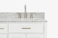 Ariel bristol 37 in. right offset single rectangle sink vanity with 0.75 in. carrara white marble countertop in white