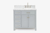 Ariel bristol 37 in. right offset single rectangle sink vanity with 0.75 in. carrara white marble countertop in white