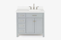 Ariel bristol 37 in. right offset single rectangle sink vanity with 0.75 in. carrara white marble countertop in white
