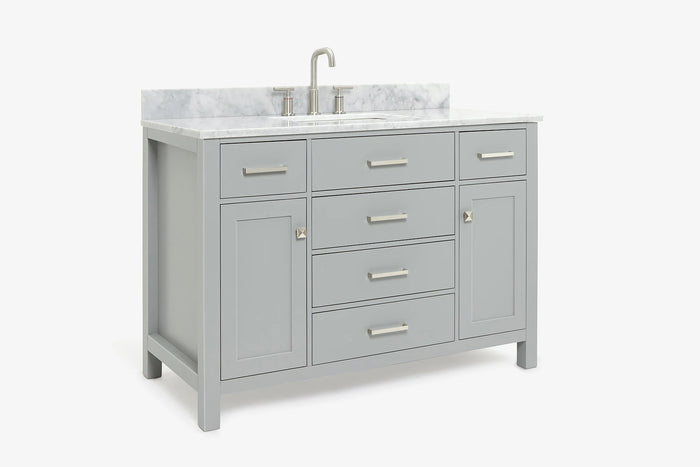 Ariel bristol 49 in. single rectangle sink vanity with 0.75 in. carrara white marble countertop in white