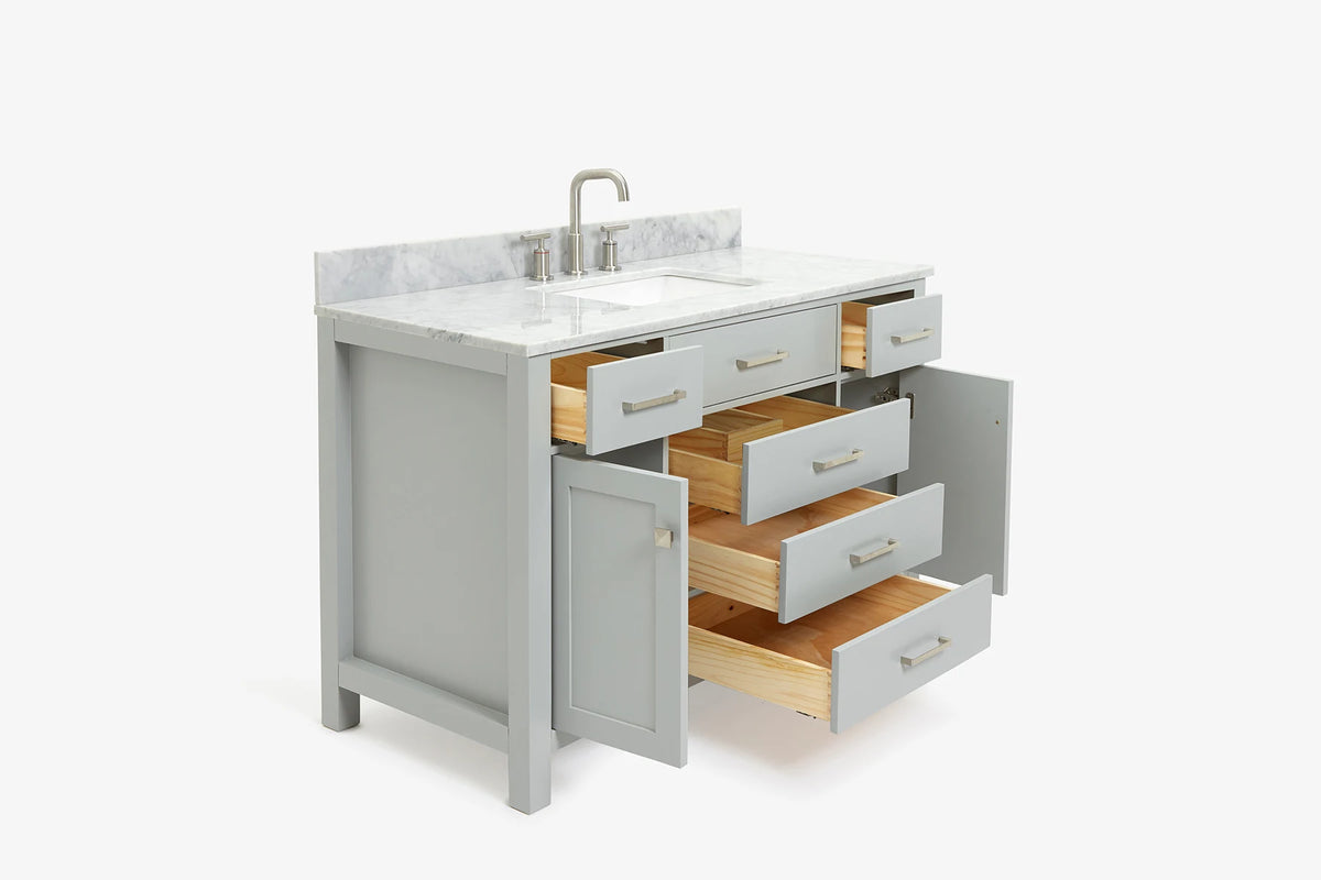 Ariel bristol 49 in. single rectangle sink vanity with 0.75 in. carrara white marble countertop in white