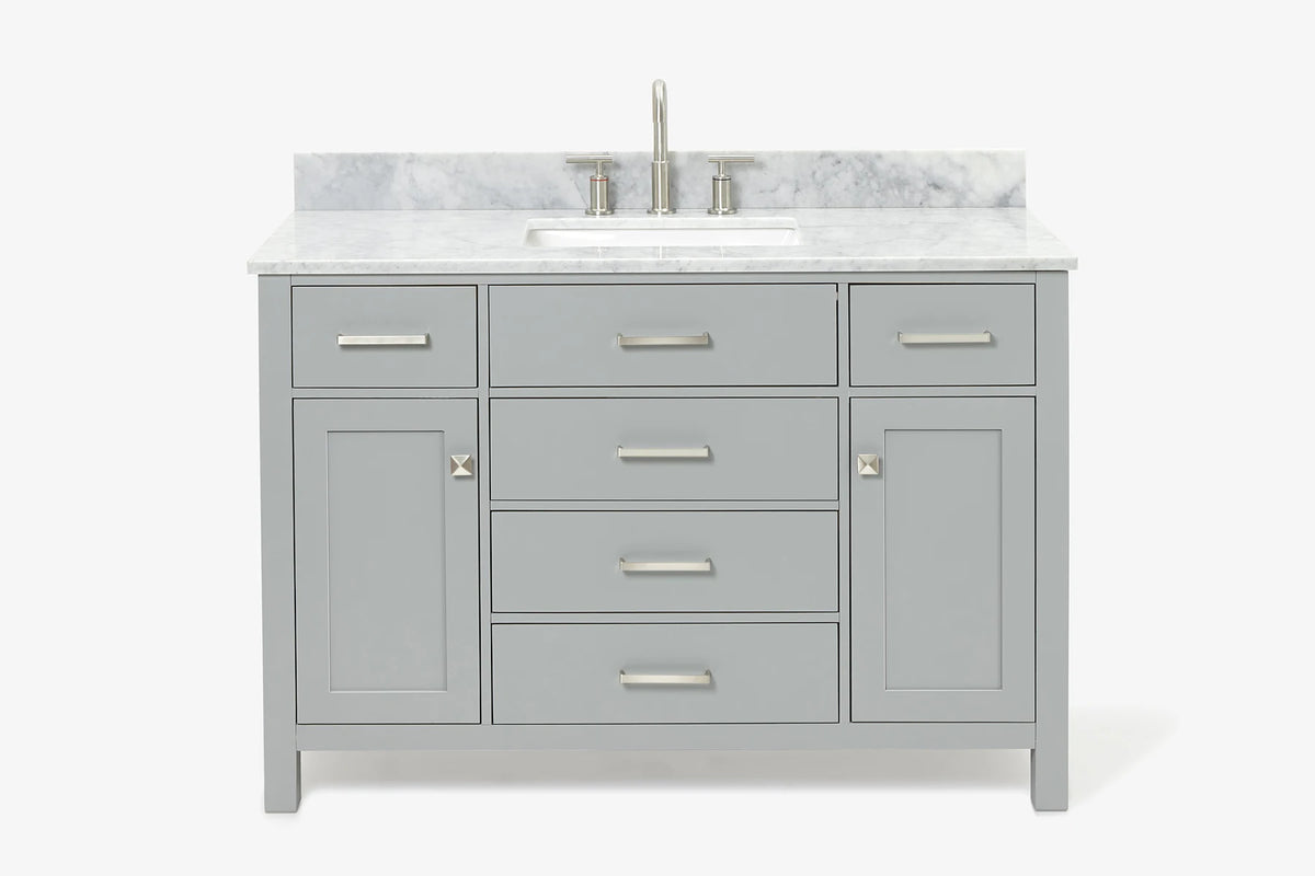 Ariel bristol 49 in. single rectangle sink vanity with 0.75 in. carrara white marble countertop in white