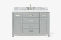 Ariel bristol 49 in. single rectangle sink vanity with 0.75 in. carrara white marble countertop in white