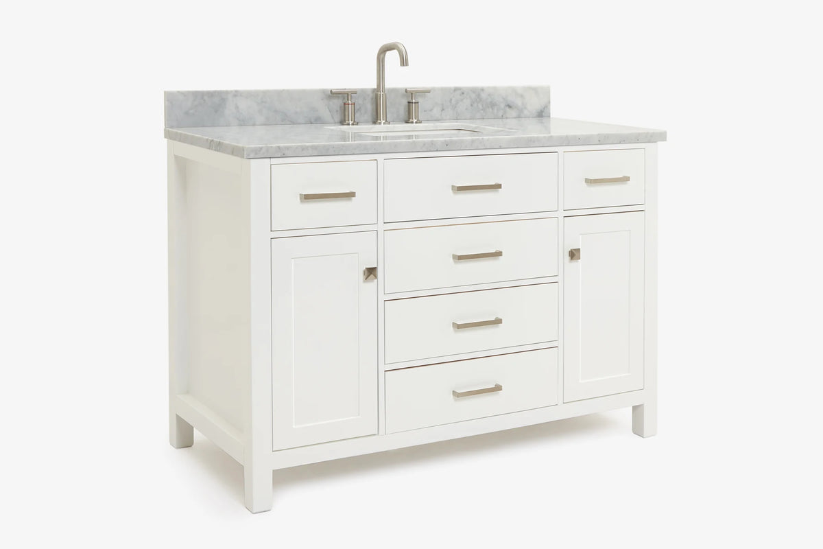 Ariel bristol 49 in. single rectangle sink vanity with 0.75 in. carrara white marble countertop in white