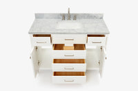 Ariel bristol 49 in. single rectangle sink vanity with 0.75 in. carrara white marble countertop in white