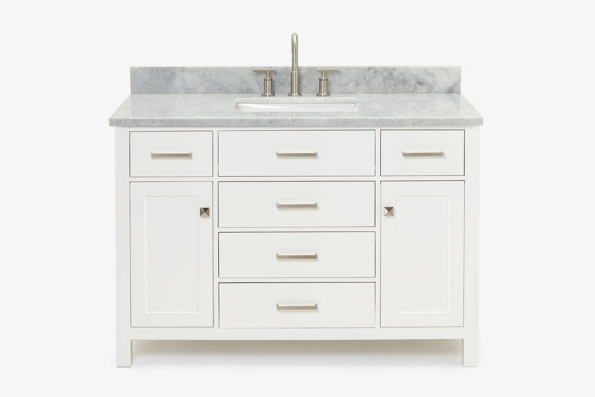 Ariel bristol 49 in. single rectangle sink vanity with 0.75 in. carrara white marble countertop in white