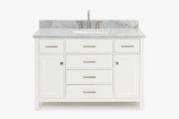 Ariel bristol 49 in. single rectangle sink vanity with 0.75 in. carrara white marble countertop in white