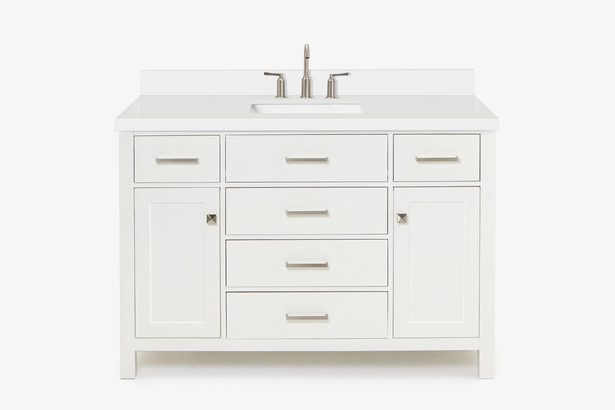 Ariel bristol 49 in. single rectangle sink vanity with 0.75 in. carrara white marble countertop in white