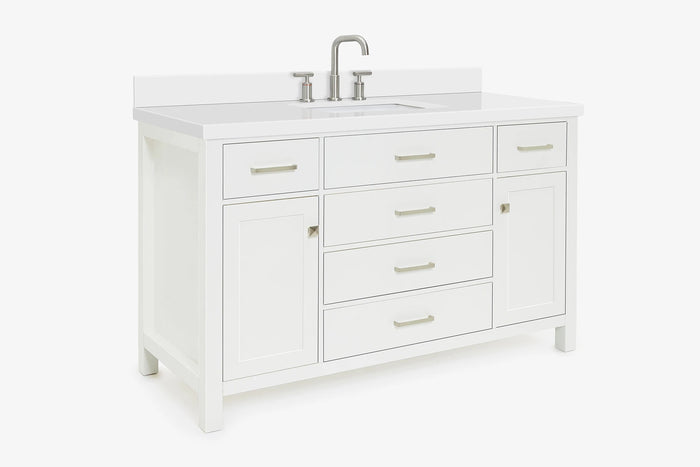 Ariel bristol 55 in. single rectangle sink vanity with white quartz countertop in white
