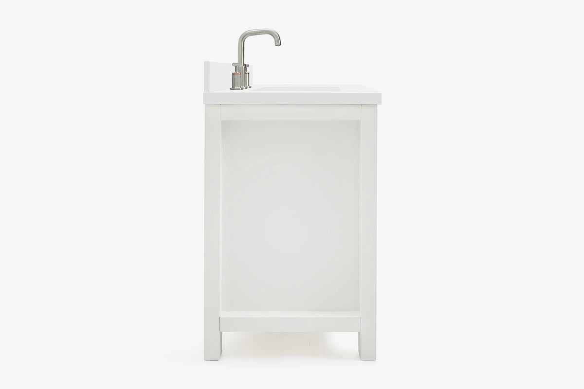 Ariel bristol 55 in. single rectangle sink vanity with white quartz countertop in white