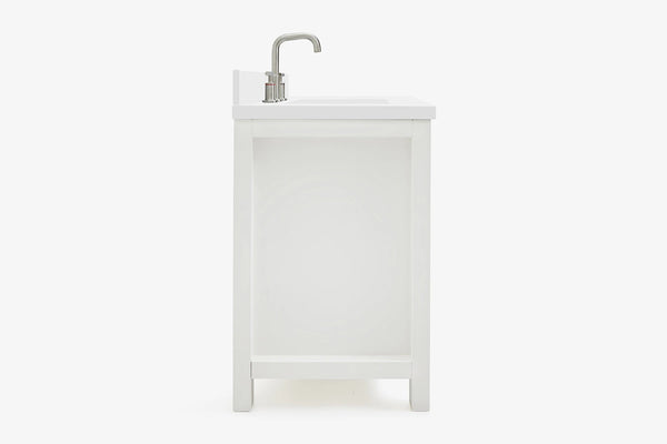 Ariel bristol 55 in. single rectangle sink vanity with white quartz countertop in white