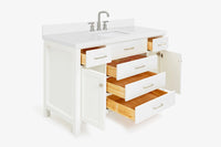 Ariel bristol 55 in. single rectangle sink vanity with white quartz countertop in white