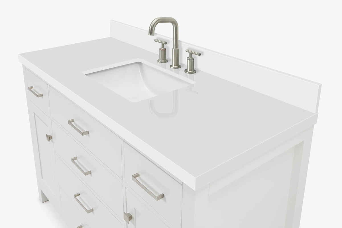 Ariel bristol 55 in. single rectangle sink vanity with white quartz countertop in white