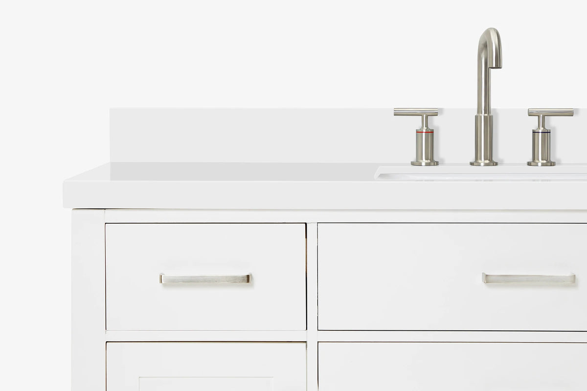 Ariel bristol 55 in. single rectangle sink vanity with white quartz countertop in white