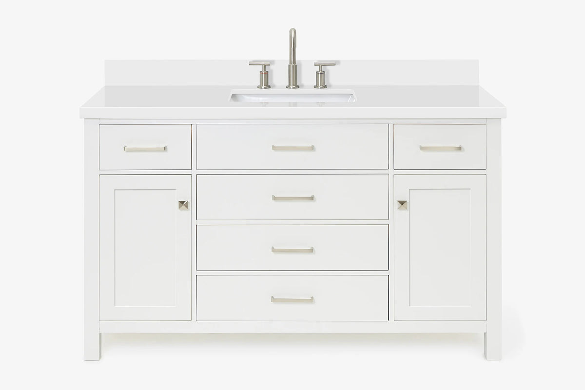 Ariel bristol 55 in. single rectangle sink vanity with white quartz countertop in white