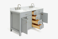 Ariel bristol 61 in. double rectangle sink vanity with 0.75 in. carrara white marble countertop in grey