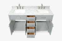 Ariel bristol 61 in. double rectangle sink vanity with 0.75 in. carrara white marble countertop in grey