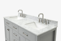 Ariel bristol 61 in. double rectangle sink vanity with 0.75 in. carrara white marble countertop in grey