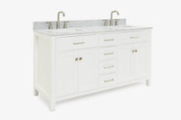 Ariel bristol 61 in. double rectangle sink vanity with 0.75 in. carrara white marble countertop in grey