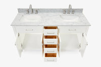 Ariel bristol 61 in. double rectangle sink vanity with 0.75 in. carrara white marble countertop in grey